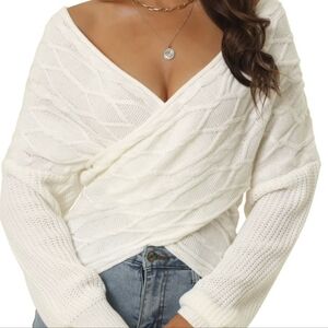 SETA J - GORGEOUS Cozy V-Neck Wrap Knit Sweater - White NWT